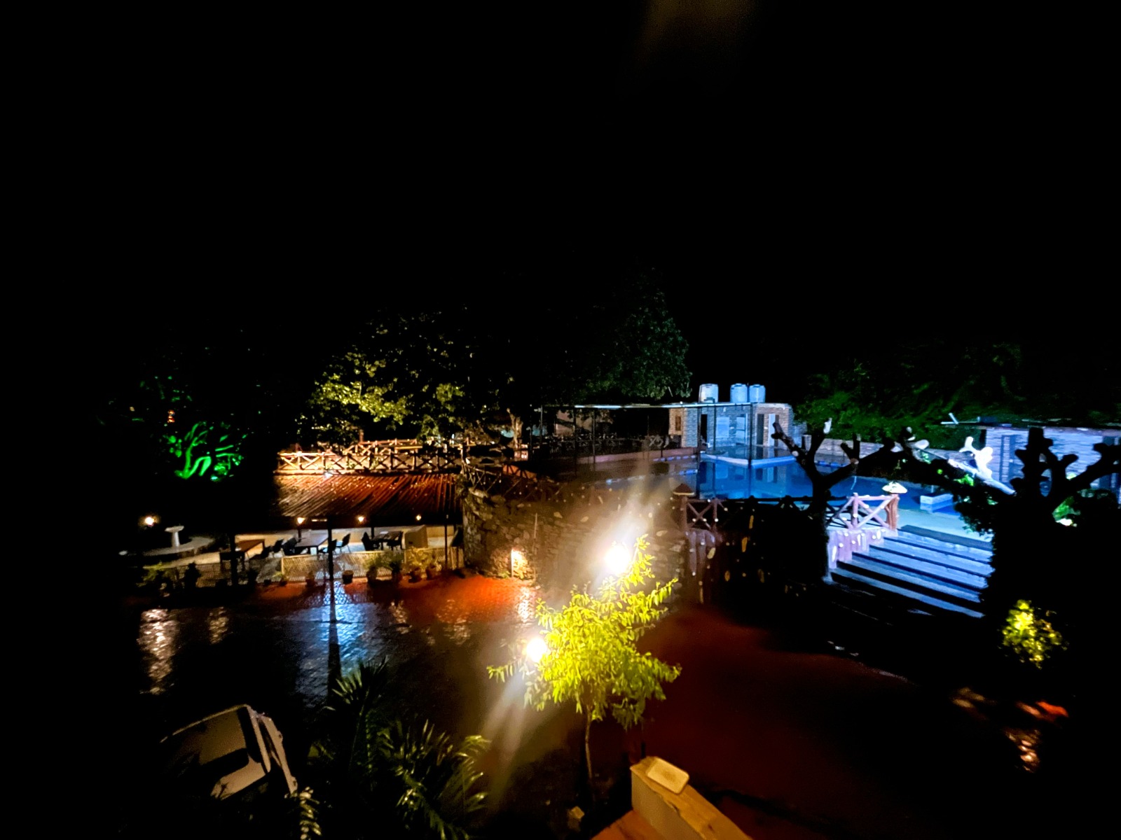 Czar Palace pool illuminated at night